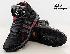 Кросівки чорні черевики чоловічі шкіряні зимові 238 чорно-сіро-червона, чоботи чоловічі