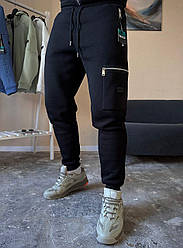 Зимові чоловічі спортивні штани на флісі, чорний, турецька тринитка, теплі.