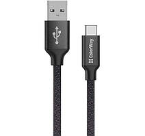 USB кабель для заряджання та передачі даних Type-C 2,4А 2м чорний ColorWay