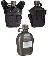 Фляга в чохлі Mil-Tec 1Л Чорна US FELDFLASCHE KST.IMP.1LTR M.HÜ.SCHWARZ (14505002-1000)