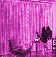 Светодиодная гирлянда LTL штора curtain капля росы 3*3 метра 300 led c пультом розовая Pink