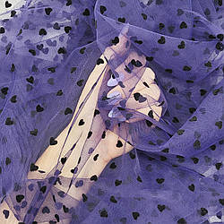 Сітка стрейч з флоком (серця) / колір ТЕМНО-СИНІЙ / ціна вказана за 0,5 метра сітки