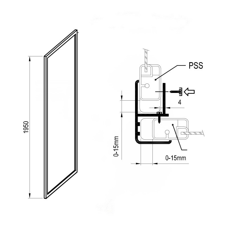 Стенка стеклянная для душа боковая 195x75см RAVAK Supernova PSS стекло матовое 3мм 103291 940301O2ZG - фото 2 - id-p2008363091