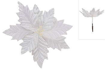 Декоративна квітка Пуансеттія 18см на кліпсі, колір - білий 24 шт.