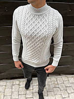 Стильный базовый демисезонный молочный мужской свитер, молодежный теплый мужской свитер стойка
