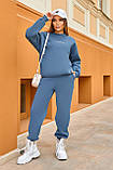 Синій теплий жіночий спортивний костюм із турецького футеру, фото 3