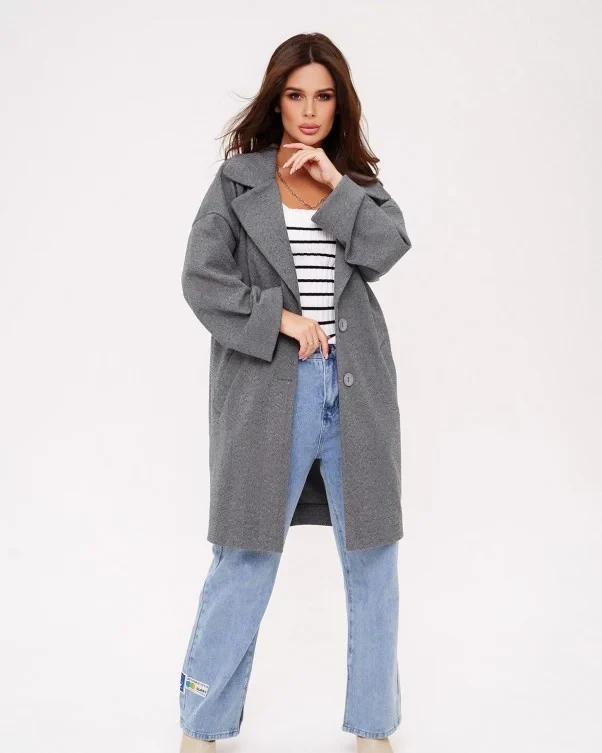 Демисезонное кашемировое пальто с длинными рукавами и длиной до колен ISSA PLUS 13538 M серый от style & step S від магазину style