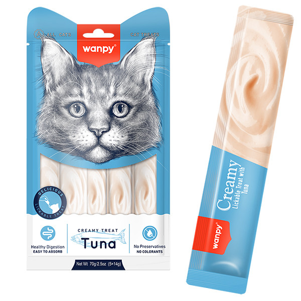 Рідкі ласощі для котів Wanpy Creamy Lickable Treats Tuna Ванпі тунець 14гх5 шт (RAC-54), фото 1