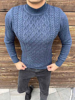 Стильный базовый демисезонный синий мужской свитер, молодежный теплый мужской свитер стойка