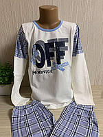 Пижама для мальчика хлопковая, кремово голубая ,размеры 134,140