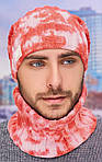 В'язаний чоловічий комплект тай-дай. Чоловічий комплект шапка і шарф-хомут. Шапка і хомут чоловічі. Теплий чоловічий комплект, фото 8