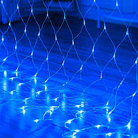 Светодиодная гирлянда сетка 100 LED, 1,2x1,2м, 220В, прозрачный провод, 8 режимов, IP44 Синий