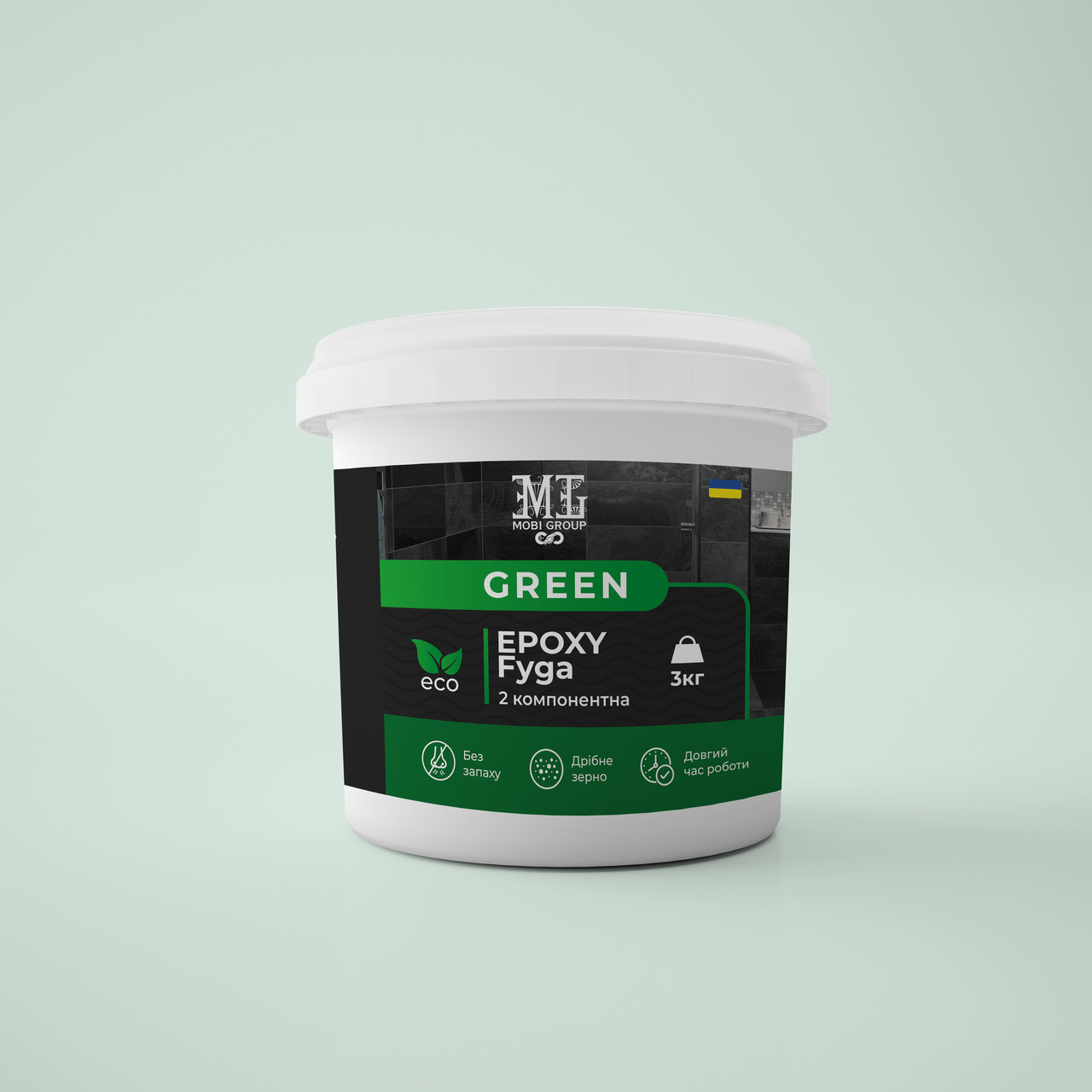 Затірка для швів (Фуга) Green Epoxy Fyga 3кг (легко змивається,дрібне зерно) Світло сірий RAL 7040 plastall