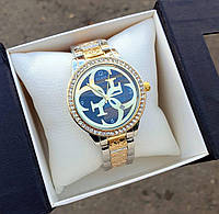 Стильные женские наручные часы на металлическом ремешке комбинированная модель с чёрным циферблатом