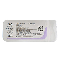 Хірургічна нитка Ethicon Вікрил (Vicryl) 3/0, довжина 75 см, кільк. голка 20 мм, W9114