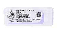 Хірургічна нитка Ethicon Вікрил (Vicryl) 1, довжина 75 см, кільк. голка 48 мм, W9251