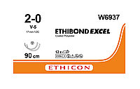 Хирургическая нить Ethicon Этибонд Эксель (Ethibond Excel) 2/0, длина 90 см, 2 кол-реж. иглы 17 мм, W6937