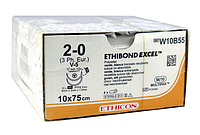 Хирургическая нить Ethicon Этибонд Эксель (Ethibond Excel) 2/0, 10 шт по 75 см, 2 кол-реж. иглы 17 мм W10B55