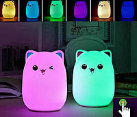 Детский силиконовый LED ночник Котик Light Cat RGB cветильник светодиодный c аккумулятором