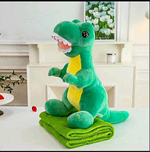 Подушка — іграшка обіймашка дитяча з пледом усередині  Дракон зелений м'яка іграшка-трансформер 3в1