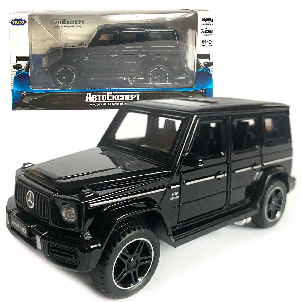 Іграшкова машинка металева Mercedes-Benz G-Клас AMG Gelandewagen, мерседес гелік, Автоексперт, чорний, звук, світло, інерція,