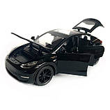 Іграшкова машинка металева Tesla Y, тесла, чорна, звук, світло, інерція, откр двері, багажник, капот, Автоексперт, 1:32,, фото 4
