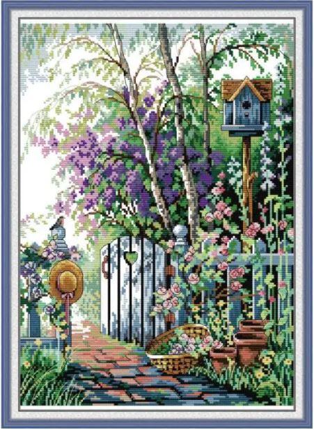 Набір для вишивання за нанесеною на канву схемою "Garden path".AIDA 14CT printed, 33*44 см