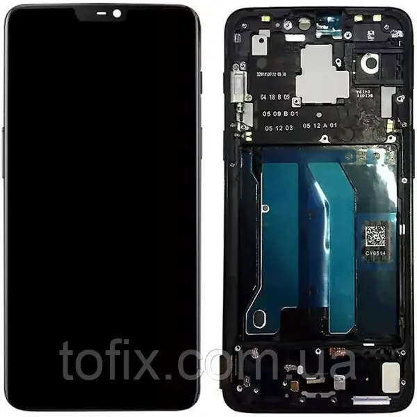 Дисплей OnePlus 6 (A6000/A6003) модуль у зборі (екран та сенсор) з рамкою, оригінал, чорний (OLED)