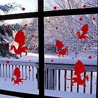 Набор новогодних наклеек Дракончики Снег (символ года дракон 2024 наклейки на окна стены) 5 шт. матовая Красный