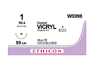 Хирургическая нить Ethicon Викрил (Vicryl) 1, длина 90 см, колющая тупоконечная игла 45 мм, W9998