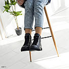 Чорні жіночі зимові шкіряні черевики на шнурку, фото 3