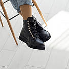 Чорні жіночі зимові шкіряні черевики на шнурку, фото 6