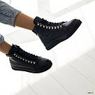 Чорні жіночі зимові шкіряні черевики на шнурку, фото 4