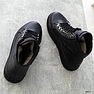 Чорні жіночі зимові шкіряні черевики на шнурку, фото 5