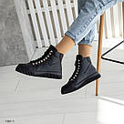 Чорні жіночі зимові шкіряні черевики на шнурку, фото 9