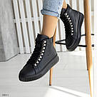 Чорні жіночі зимові шкіряні черевики на шнурку, фото 8