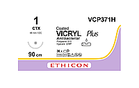 Хирургическая нить Ethicon Викрил Плюс (Vicryl Plus) 1, длина 90 см, кол. игла 48 мм, VCP371H