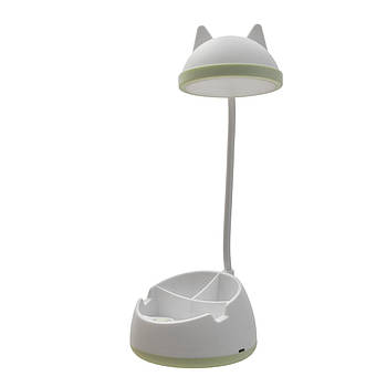 Настільна LED лампа з вушками котика на 2 режими 2Вт USB та органайзером для дрібниць 8,5х12х34 см Біло-зелений
