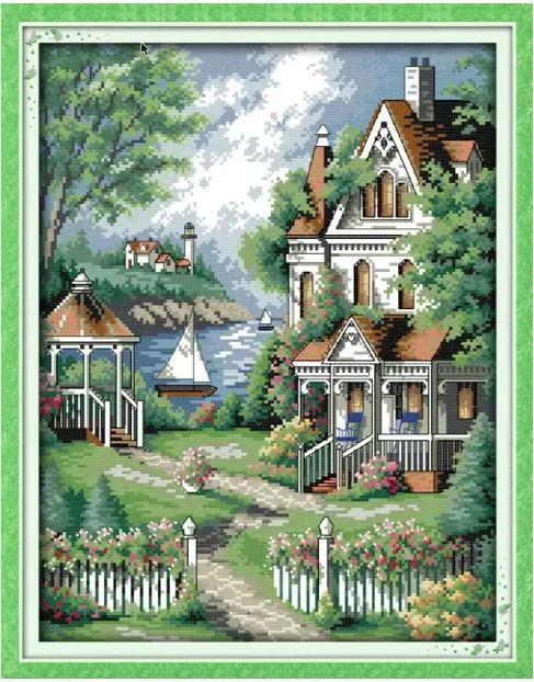 Набір для вишивання за нанесеною на канву схемою "European-style villa". AIDA 14CT printed,35*44 см, фото 1