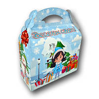 Новорічна подарункова картонна упаковка для цукерок (800-1000 грм) Дід Мороз на санях No 205н (1 шт.)