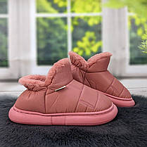 Тапочки чуні жіночі високі еко-шкіра пудрові на хутрі 4293, фото 2