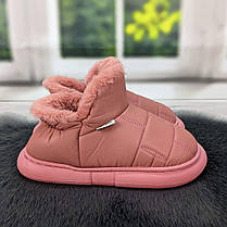Тапочки чуні жіночі високі еко-шкіра пудрові на хутрі 4293, фото 4