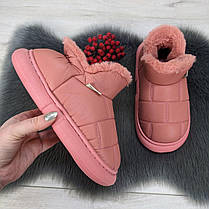 Тапочки чуні жіночі високі еко-шкіра пудрові на хутрі 4293, фото 5