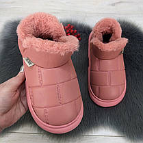 Тапочки чуні жіночі високі еко-шкіра пудрові на хутрі 4293, фото 3