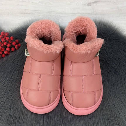 Тапочки чуні жіночі високі еко-шкіра пудрові на хутрі 4293, фото 1