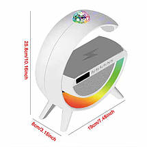Нічник Smart Light Sound Machine RGB LIGHT з бездротовою зарядкою 15W, Настільна лампа Нічник із будильником і Bluetooth Колонкою, фото 4