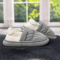 Тапочки жіночі чуні закриті плащівка на хутрі сірі 4292, фото 3