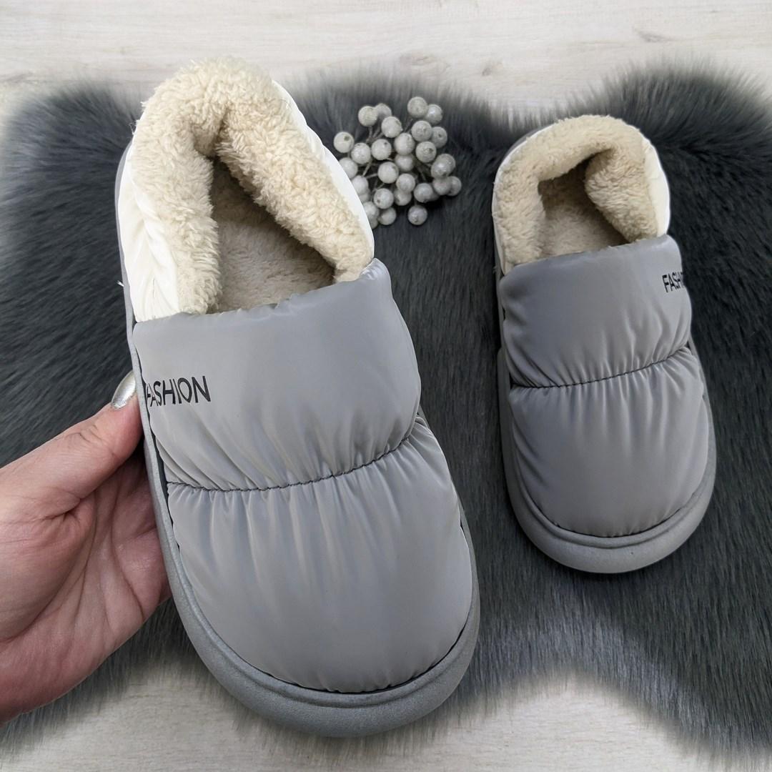 Тапочки жіночі чуні закриті плащівка на хутрі сірі 4292