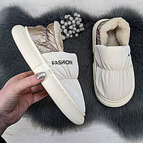 Тапочки жіночі чуні закриті плащівка на хутрі білі 4292, фото 5