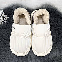 Тапочки жіночі чуні закриті плащівка на хутрі білі 4292, фото 4